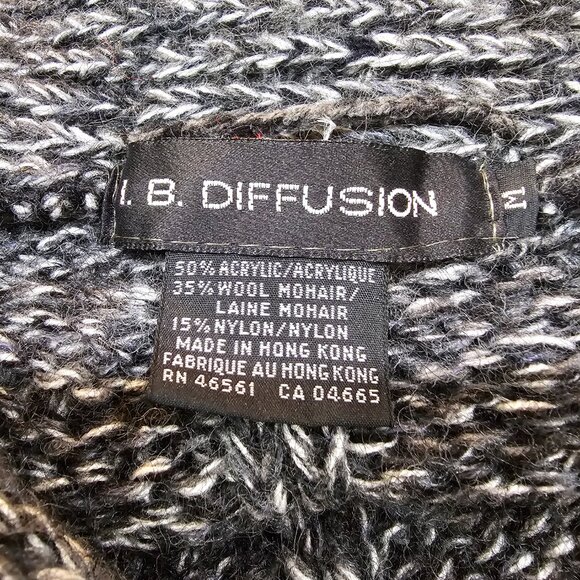 Vintage I.B. Diffusion Cable Knit Open Duster Cardigan Black/Gray/White Size M - Picture 4 of 5